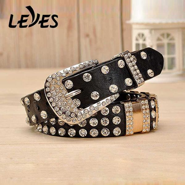 

fashion shiny punk belt women diamond auger decorative leather belts luxury ladies brilliant fancy noble designer waist strap, Black;brown