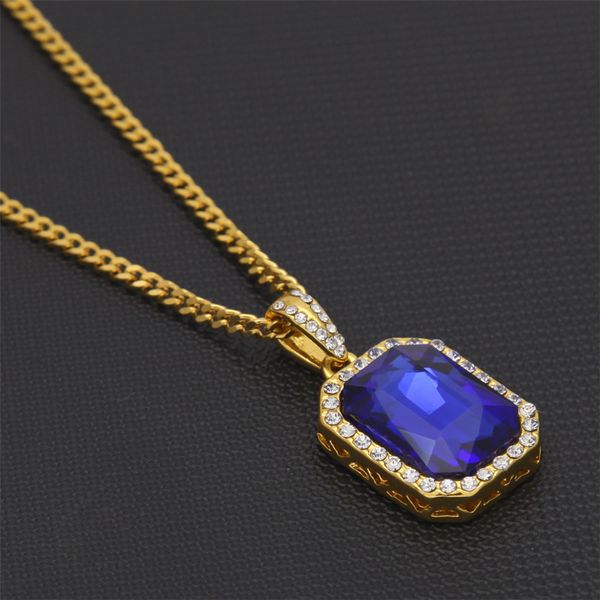 

мини площади хип-хоп шкентель золота iced out rhinestone красный синий gem кристалл кубинская ожерелье перевозка груза падения, Silver