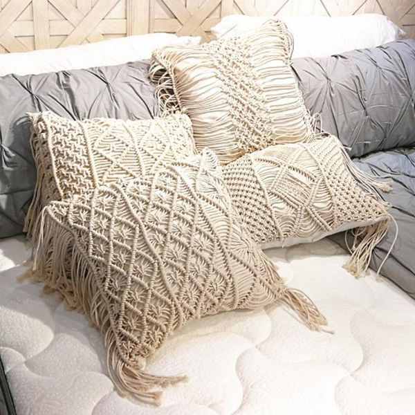 45 45cm 100 Cotton Linen Macrame Hand Woven Cotton Thread Pillow