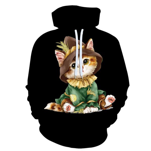 

2019 new fashion 3d printing animal cats hoodie with hat sweatshirts hoodies men /women autumn winter thin hoody, Black