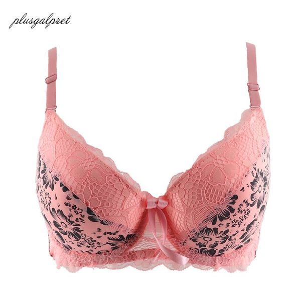 

plusgalpret women's soft cups lace sheer underwire bra large size bras for women push up floral underwear size 90c 95c 100c 105c, Red;black