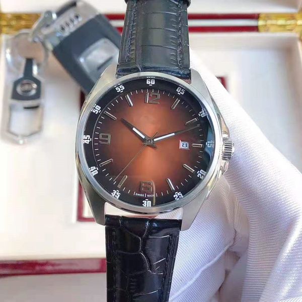 

2020 luxury men's watch three needle single calendar automatic machine core diameter 42mm grade leather strap crystal mirror, Slivery;brown