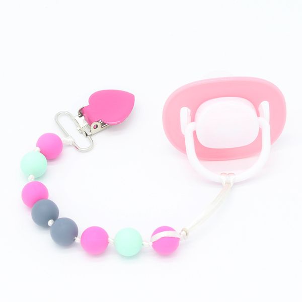 

baby dummy nipple soother holder anti-lost pacifier clip chain 2020 new heart-shaped silicone pacifier chain anti-dropping