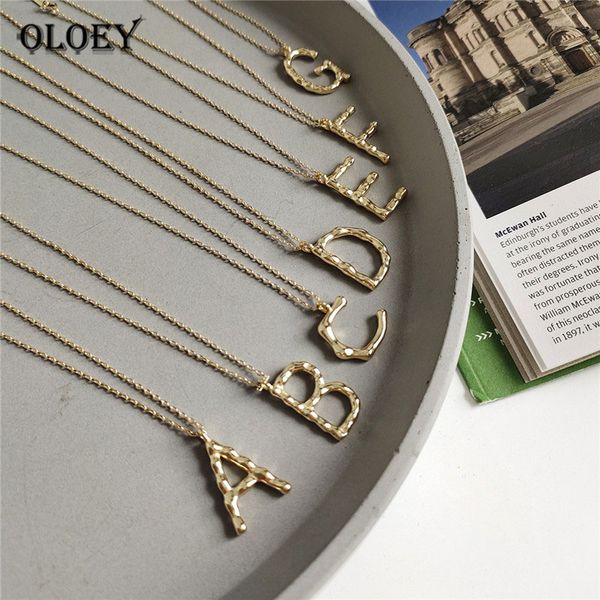 

oloey real 925 sterling silver pendant necklace for women korean irregular english letter a-z necklaces fine jewelry gift ymn139