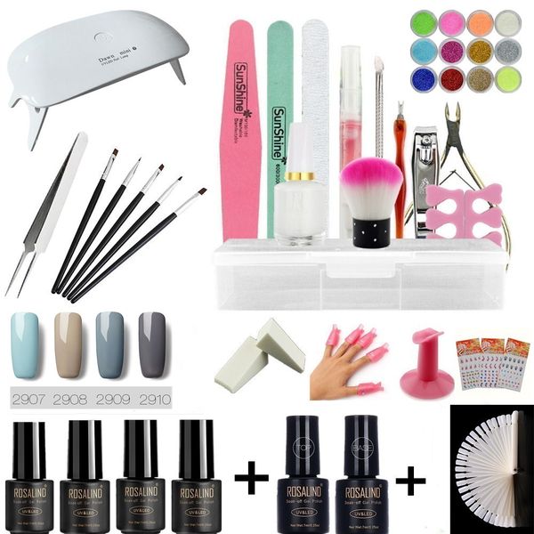 Nail Art Professional Diy Complete Soak Uv Gel Polish Manicure Set Led Light And Base Top Tool Nails