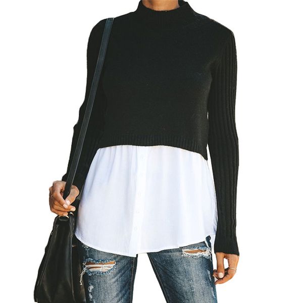 

patchwork knitted women sweater 2019 autumn winter streetwear female sweaters long sleeve jumper pullovers shirt pull femme, White;black