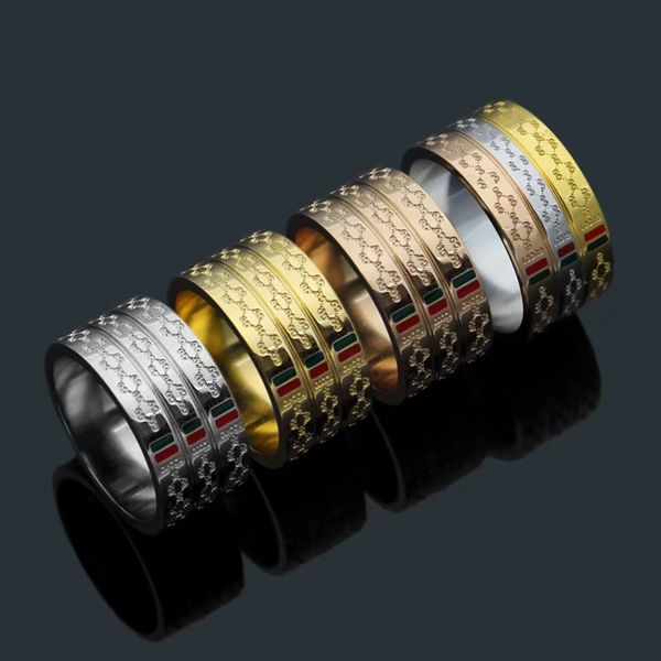 

New Top Quality 1CM Famous Brand 316L Stainless Steel G letter red and green drip three-color plaid wide-faced ring