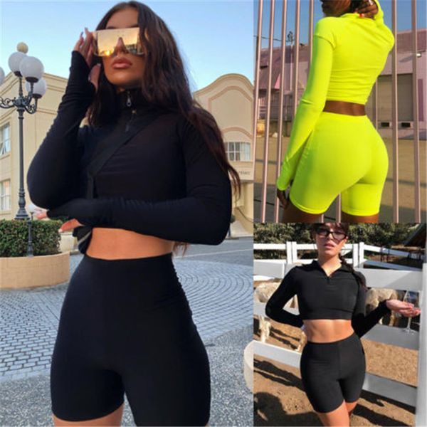 

women sell 2pcs tracksuits long sleeves crop sweatshirts jogging short pants sports suits outfit set casual new suits, White