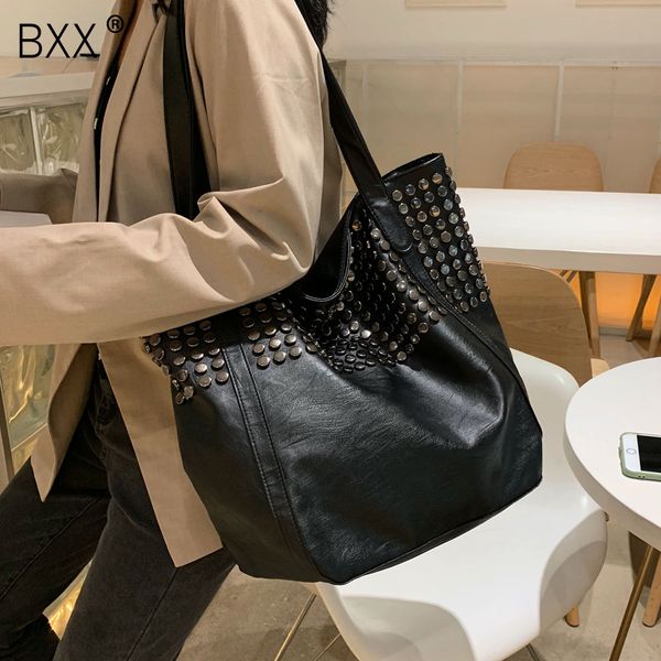 

bxx] женские одно плечо crossbody сумка все матча кожа pu большой емкости tote 2020 марка дизайнер rivet сумки hi391