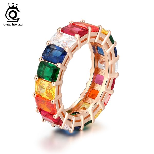 

orsa jewels rainbow colorful rings eternity for women classic wedding & engagement band handmade female fashion jewelry or146-m, Silver