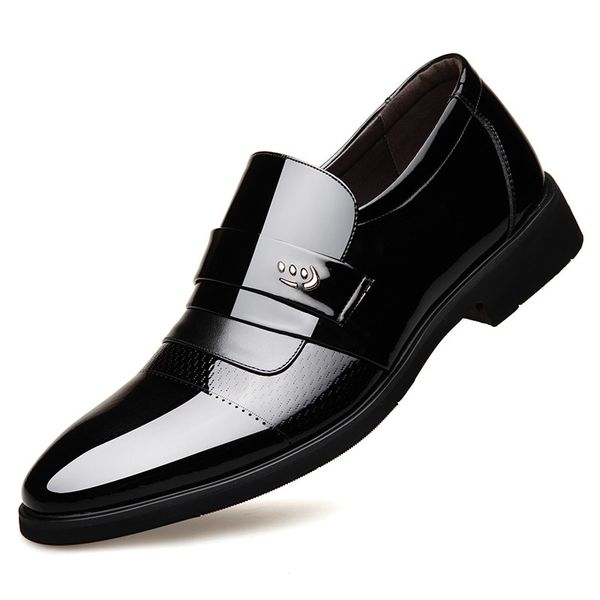 

formal elevator shoes for men brand oxfords wedding shoes pointed toe mens dress shoes patent leather man fashion casual shoe, Black