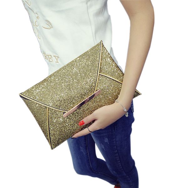 

simple fashion women envelope clutch bag solid color leather glitter purse party delicate handbag ladies wedding bags wf 668