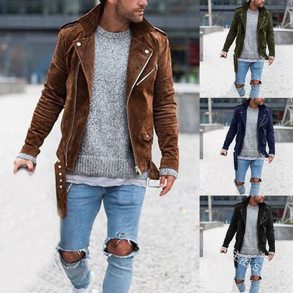 

monerrffi men stylish motocycle jacket streetwear long sleeve suede jacket casual autumn overcoat outwear chaqueta hombre 2019, Black;brown