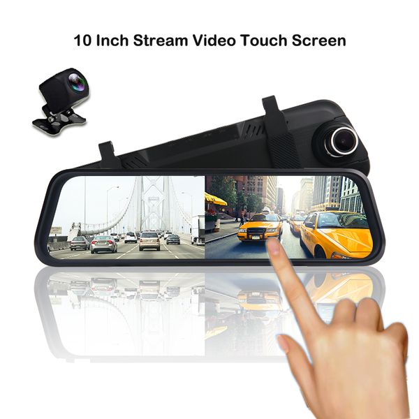 

car dvr camera mirror 10" stream media rear view ips touch screen fhd 1080p dash cam registrar video recorder night vision