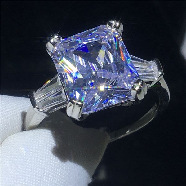 Vecalon 100% настоящее кольцо из стерлингового серебра с цирконием огранки принцессы 4ct 5A циркон Cz обручальное кольцо для женщин и мужчин подарок