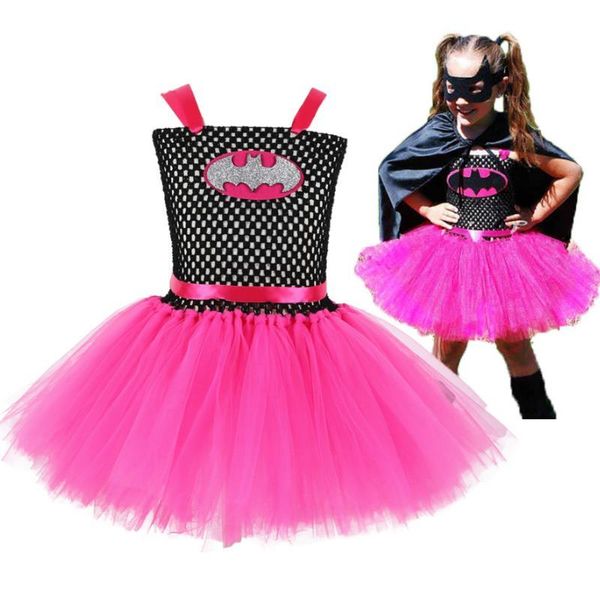 

2019 girls superhero tutu dress with mask handmade batman costume for birthday party halloween dress up baby batgirl dress2-10y, Red;yellow