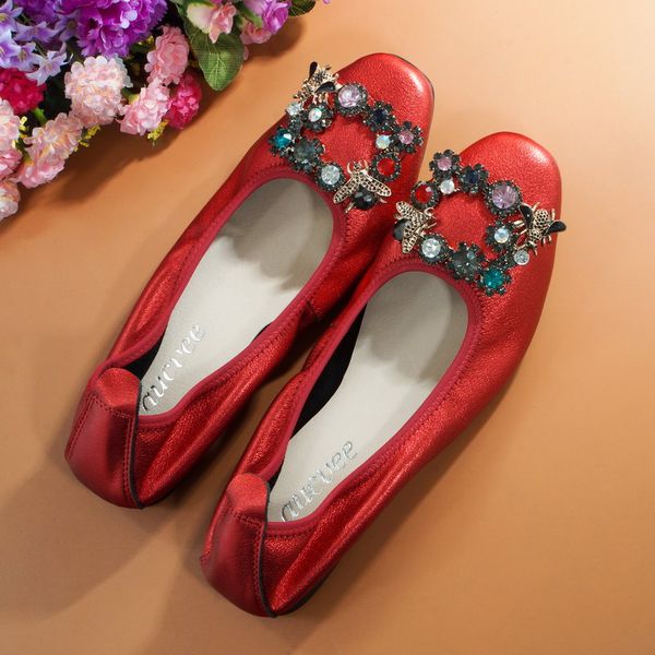 

brands genuine leather slip on ballet flats shoes for women slip-on rhinestone flat shoes women fashion zapatos mujer 2020 basic, Black