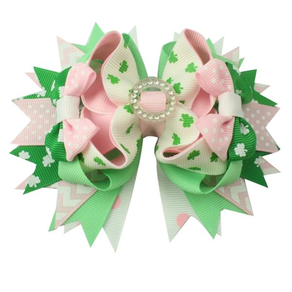 

hair accessories 6pcs st. patrick'day green funny clover faux hairgrips bows grosgrain ribbon for girls boutique gifts, Slivery;white