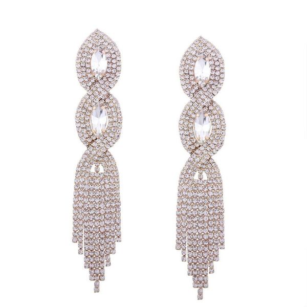 Diamantes borlas brincos pendentes para as mulheres cadeias de cristal de luxo brinco lustre moda de prata de noivado de casamento brincos de jóias