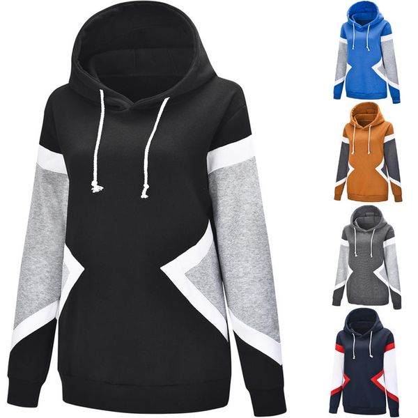

men's sport casual hoodies hitting color irregular long-sleeve hooded sweatshirt pullover, Black