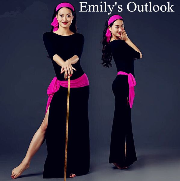 

4 piece set женщины модальные платье с hairband пояс женщины команды восточного танца костюм комфортное черный белый красный желтый розовый, Black;red