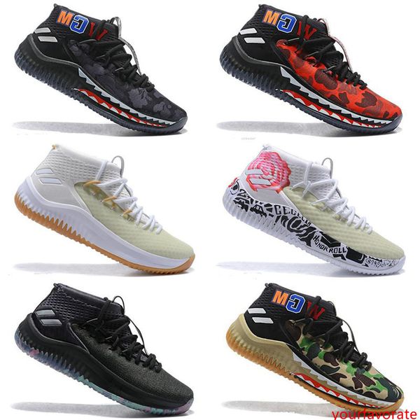

damian lillard 4 men s basketball shoes for dame 4s black white army green red casual sports sneakers us 7-12