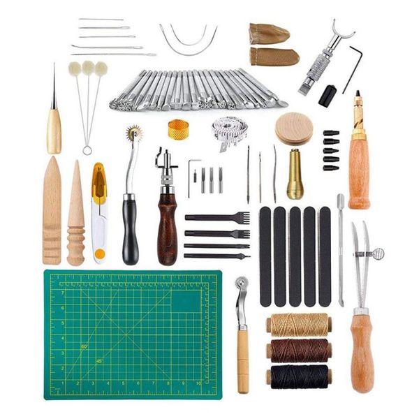 

18/34/48/50 pcs leather craft tools kit sewing stitching punch carving work saddle leathercraft accessories for leather working