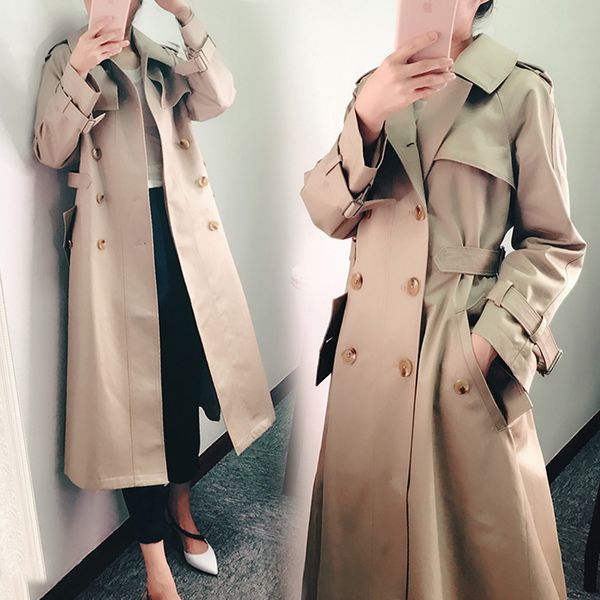 

edition in the spring of 2020 the new port of cultivate morality accept waist double-breasted trench coat wind dress, Tan;black