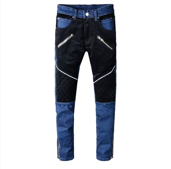 

2020 mens jeans fashion style distressed ripped biker jeans slim fit motorcycle biker jeans fashion denim pants, Blue