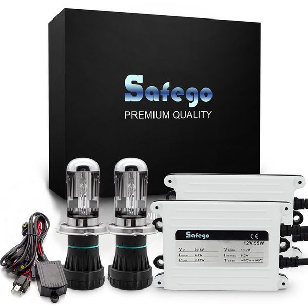 

safego ac 55w hid bi xenon kit h4 bi-xenon headlight bulbs hi lo beam+relay harness+xenon ballast 4300k 6000k 8000k ac 12v
