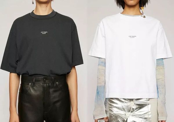 

2020 ac studios spring summer round o neck cotton loose print short sleeve t-shirt for men and women couple 6, White