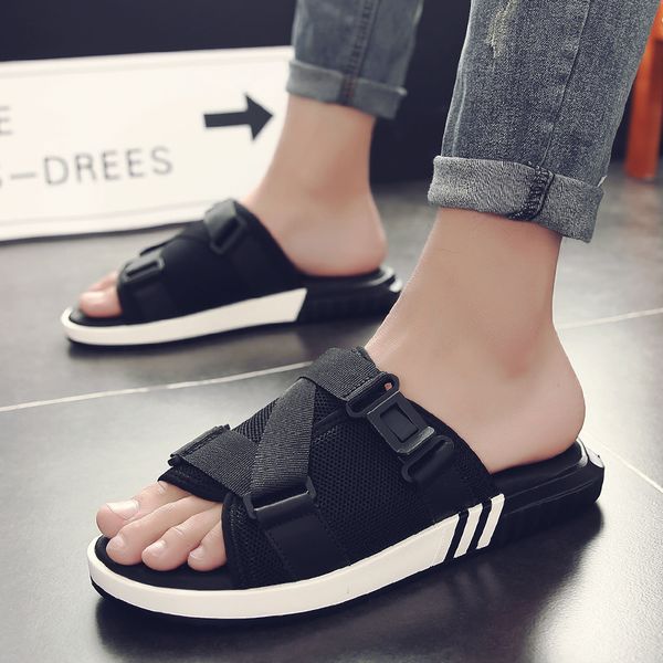 

summer new fashion large size men's slippers breathable sandals trend sandals solid cross-tied, Blue;gray
