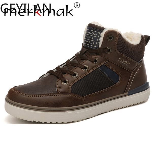 

winter men's boots anti-fur casual leather shoe non-slip snow boot man plus velvet shoe outdoor hiking men sneakers, Black