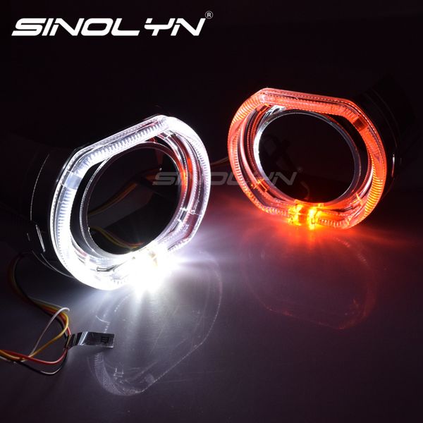

square led drl angel eye integrated bezel shrouds masks w/wo switchback amber turn signal lamps for 2.5'' wst h1 projector lens