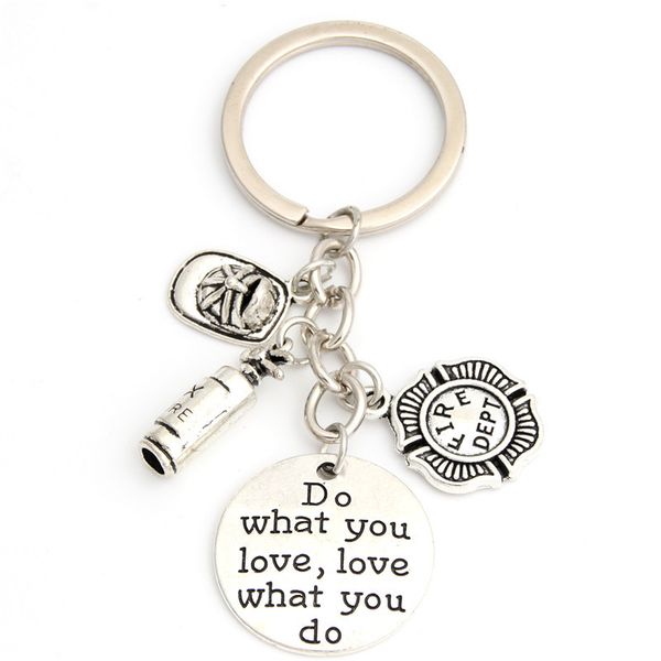 

fireman keychain do what you love alphabet tag fire dept warrior fire extinguisher fireman hat charm keyring diy creative jewelry gift, Slivery;golden