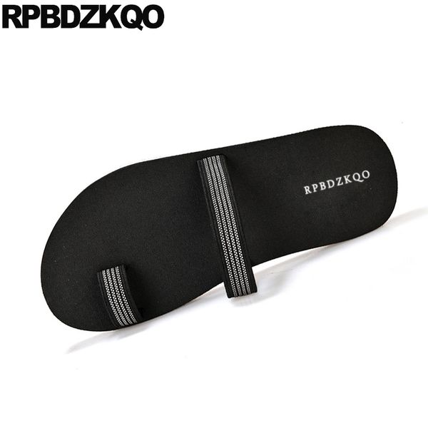 

toe loop slippers casual slides breathable water mens sandals 2019 summer outdoor strap striped platform shoes elastic runway t200420, Black