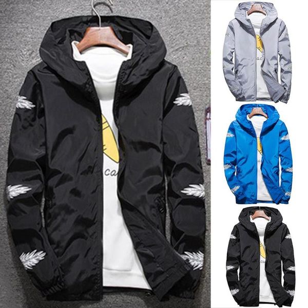 

teenager boy hooded autumn winter thin men printed long-sleeves zipper coat, Black;brown