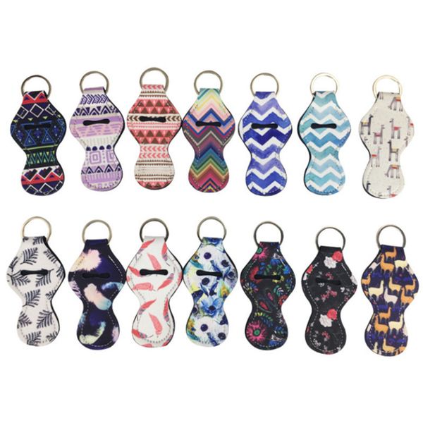 

lipstick holder flower printing keychain neoprene chapstick key chain lip balm holder vibrant print keyring eco friendly key ring holders, Red;brown