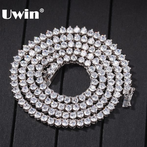 

uwin new style 4mm white cz tennis chain with men and women necklace fashion gift hiphop jewelry wholesale/drop shipping, Silver