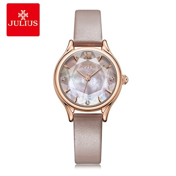 

julius brand women quartz wristwatch simple leather watch shell texture watches fashion students mother of pearl dial watch, Slivery;brown