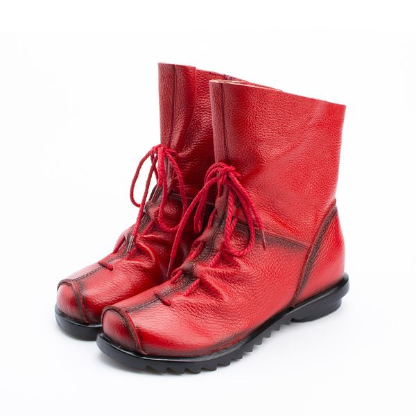 

vintage style genuine leather women boots black flat booties soft cowhide women shoes front zip ankle boots winter