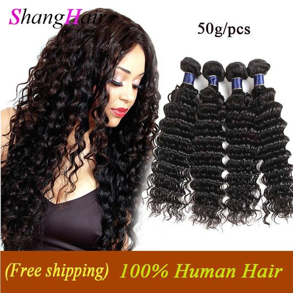 

brazilian virgin hair deep wave bundles peruvian malaysian indian human hair extensions unprocessed dyeable deep wave 50g/pcs, Black