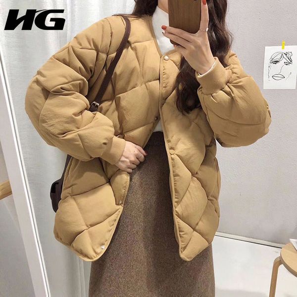 

hg] однобортной женщина 2018 зима способ кореи нового прибытие полного рукав solid color coat femlae свободной свободный parka wbb1019, Black