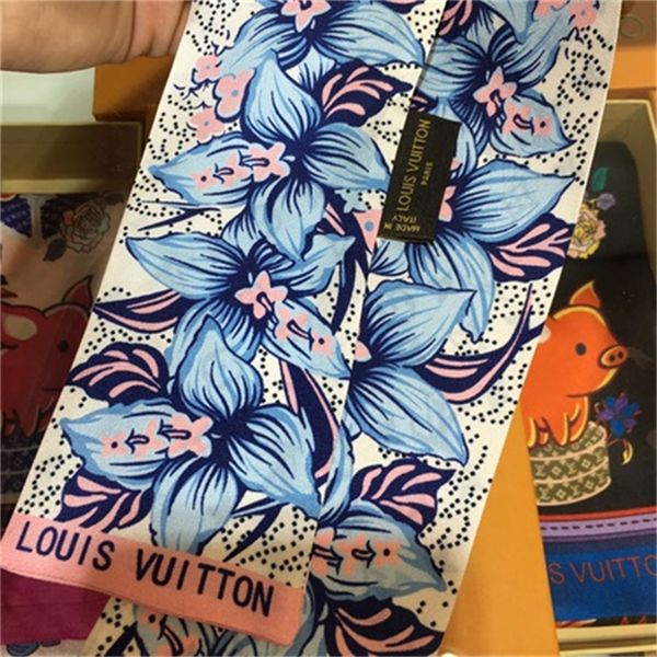 

brand new french design silk ribbon scarf for ladies classic luxury letter style summer bag hair headwrap scarves nice accessories, Blue;gray