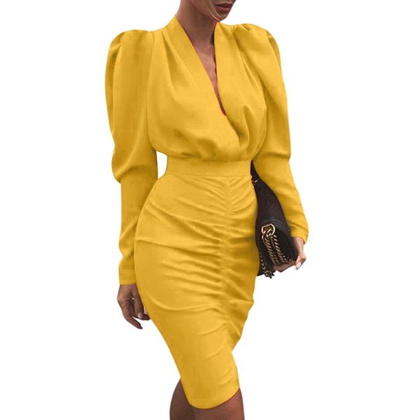 

women's long sleeve bodycon dress new arrival deep v-neck evening party midi dresses elegant woman cloth sukienka 2020, Black;gray