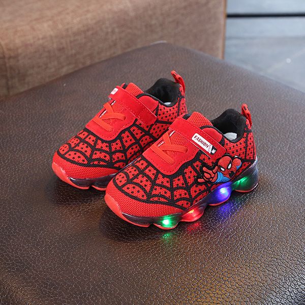 

winter plush children's shoes cartoon pattern led lighted fur thermal shoes for boy girl christmas gift waterproof velvet t200421, Black;red