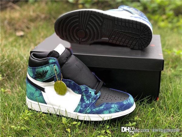 

top air aauthentic 1 high og retro wmns tie-dye баскетбол обувь aurora green женщина мужчина 1s спорт кроссовки cd0461-100 с оригинальной ко