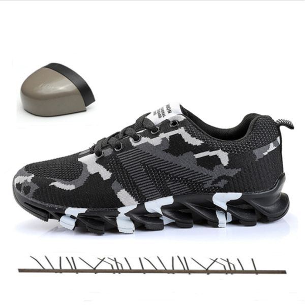 

plus size 36-48 steel toe cap work safety shoes men tactics boots air mesh camouflage outdoor cushion trekking sneakers, Black