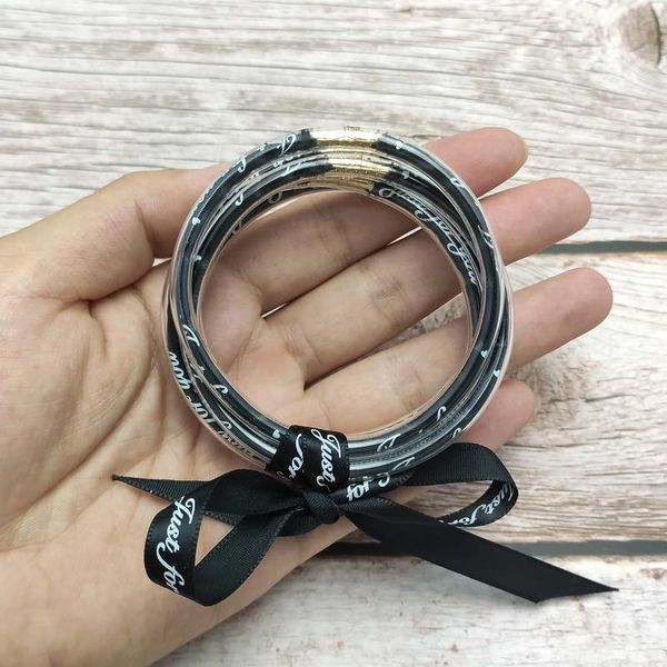

5 pcs/set zwpon just for you silk ribbon silicone tube filled jelly bangles festival bracelets women christmas gifts wholesale, Black
