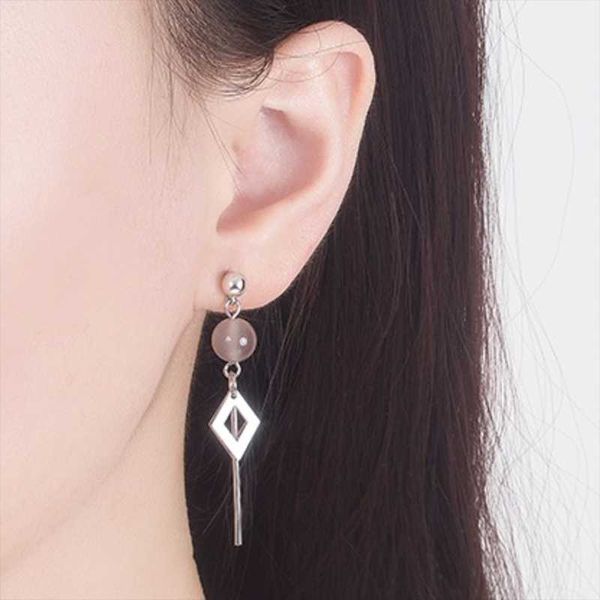 

korean geometric long tassel natural stone 925 sterling silver drop earrings for women simple fashion jewelry jhumka gift